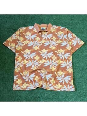 Cutter & Buck Floral Polo Shirt Mens Size XL Orange Tropical Golf Hawaiian
